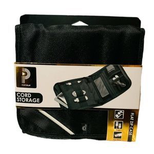 PortePlay NEW Cord Storage Flat Zip Blk Lightweight Water Resistant Zipper Case